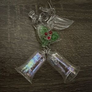 Vintage Christmas Angel Glass Bell Tree Ornament Red/Green and Clear.
